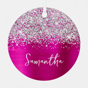 Glänzendes Silber Hot Pink Glam Name Ornament Aus Metall