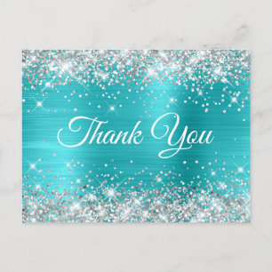 Glänzendes Silber Türkis Blau Sweet 16 Danke schön Postkarte