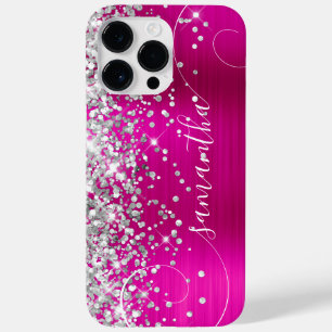 Glänzendes Silber und Hot Pink Glam Lockiges Signa Case-Mate iPhone 14 Pro Max Hülle