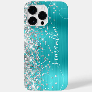 Glänzendes Silber und Türkisblaues Locken-Signatur Case-Mate iPhone 14 Pro Max Hülle