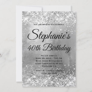 Glänzendes Silberfolie-Fancy-Monogramm-Geburtstag Einladung