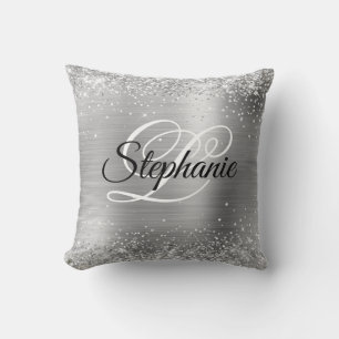 Glänzendes Silberfolie-Fancy-Monogramm Kissen