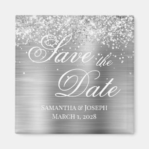Glänzendes Silberfolie Save the Date Magnet