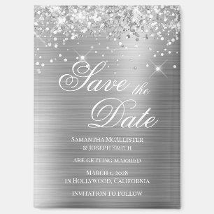 Glänzendes Silberfolie Save the Date Magnet