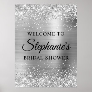 Glänzendes silbernes Faux-Folie-Bridal-Shower-Will Poster
