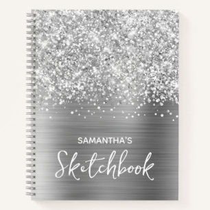 Glänzendes silbernes Glam-Skizzenbuch mit Namen Notizbuch