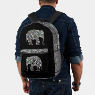 Glänzendes silbernes Mosaik-Elefanten-Monogramm au Bedruckter Rucksack