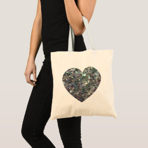 Glänzendes silbernes Mosaik Glitter Herz Tragetasche