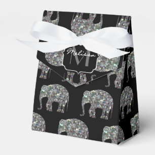 Glänzendes silbernes Mosaik-Glitzer-Elefanten-Mono Geschenkschachtel