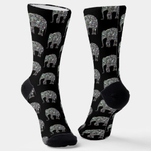 Glänzendes silbernes Mosaik-Glitzer-Elefantenmuste Socken