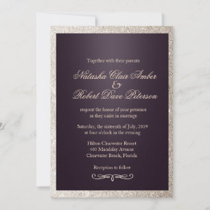 Glänzendes Taupe Beige Lila Modernes Chic Hochzeit Einladung