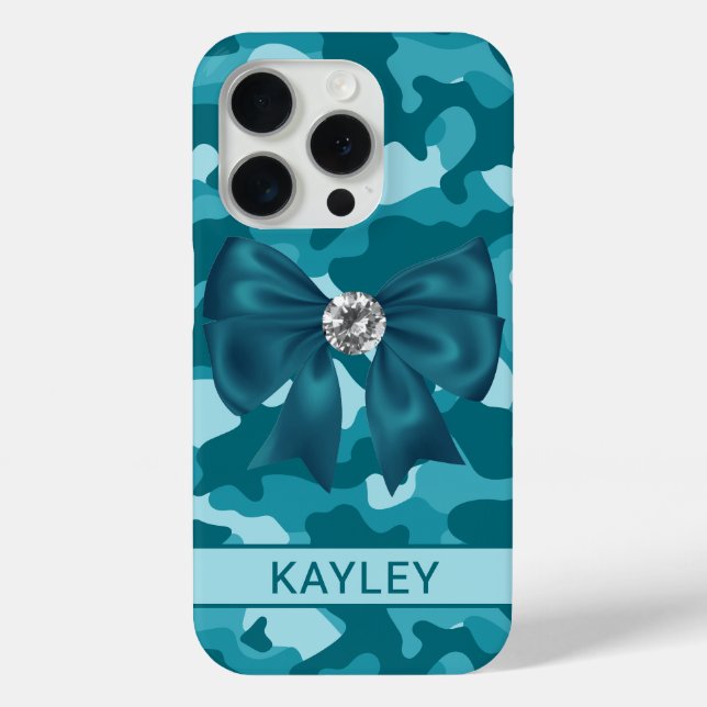 Glänzendes Türkis-Tarnmuster Personalisiert Case-Mate iPhone Hülle (Rückseite)