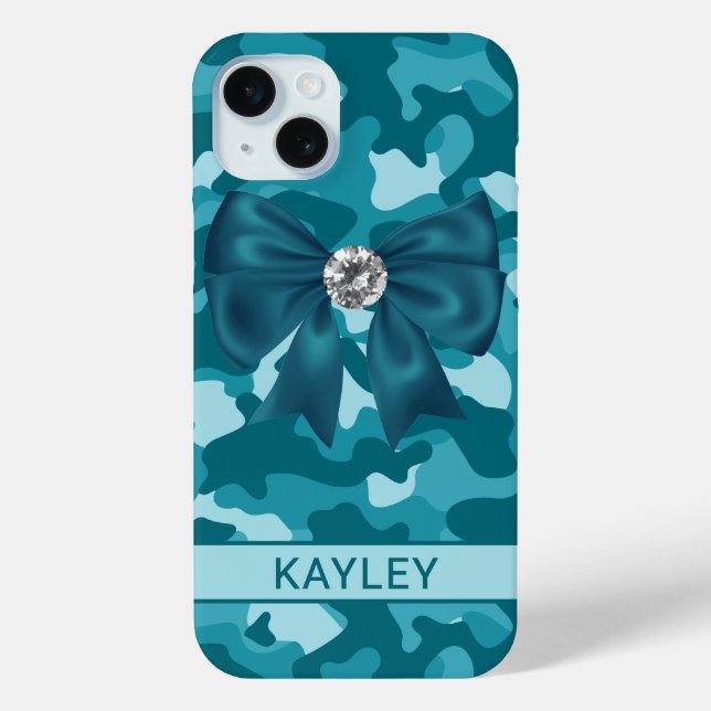 Glänzendes Türkis-Tarnmuster Personalisiert Case-Mate iPhone Hülle (Rückseite)