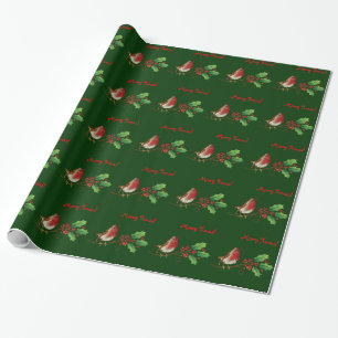Glänzendes Weihnachts-Rotkehlchen-Geschenkpapier 6 Geschenkpapier