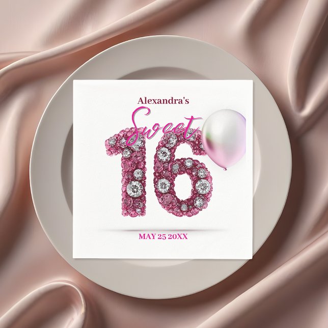 Glanzglanz Pink & White Gemstone Sweet 16 Serviette (Von Creator hochgeladen)