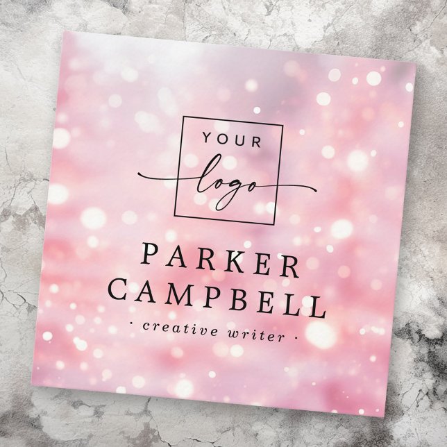 Glanzlichter Glitzer pink Logo elegant Quadratische Visitenkarte (Sparkling glitter lights pink logo chic square business card)