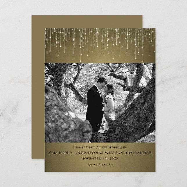 Glanzlichter Gold Foto Save the Date Einladung (Vorne/Hinten)