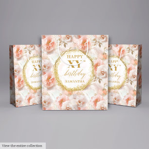 Glanzlichtrosa Boho Gold 70. Geburtstag Mittlere Geschenktüte