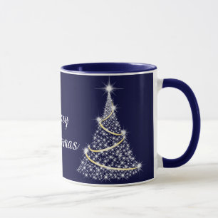 Glanzvoller Gold und weißer Weihnachtsbaum Urlaub Tasse