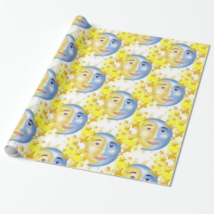 Glanzwackelpapier, Gelbe Stars aus Sonnenmond Geschenkpapier