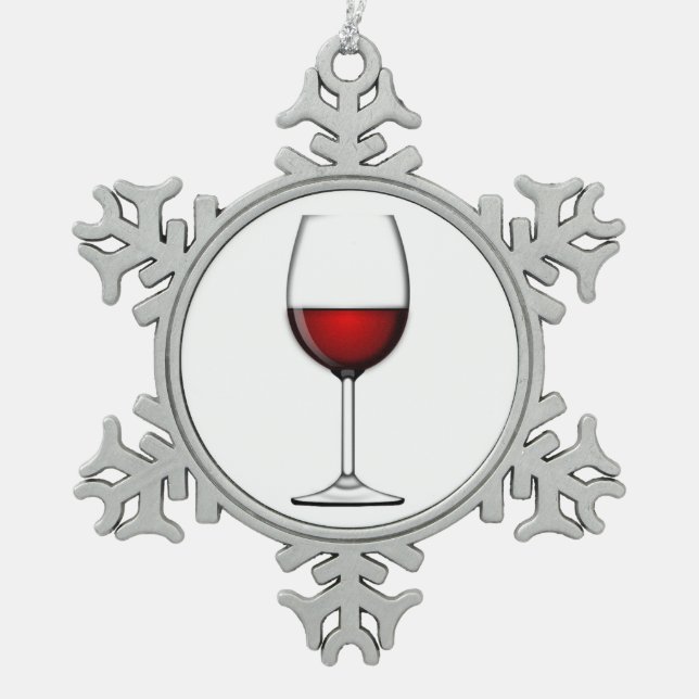 GLAS AUS ROTEM WEIN SCHNEEFLOCKEN Zinn-Ornament (Vorderseite)
