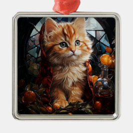 GLAS CHRISTMAS ORANGE TABBY KITTEN ORNAMENT AUS METALL