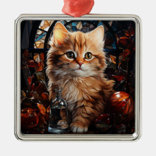 GLAS CHRISTMAS ORANGE TABBY KITTEN ORNAMENT AUS METALL