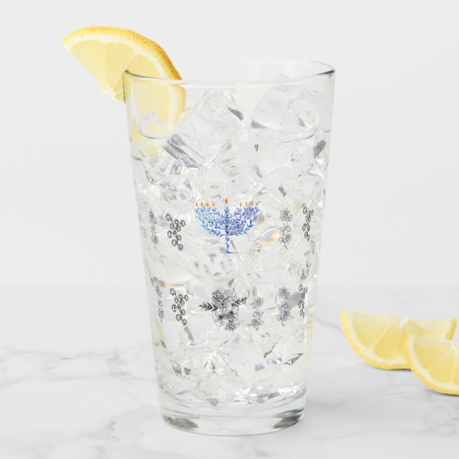 Glas Cup Menorah Blume Vintagen Stil (Vorderseite Ice)