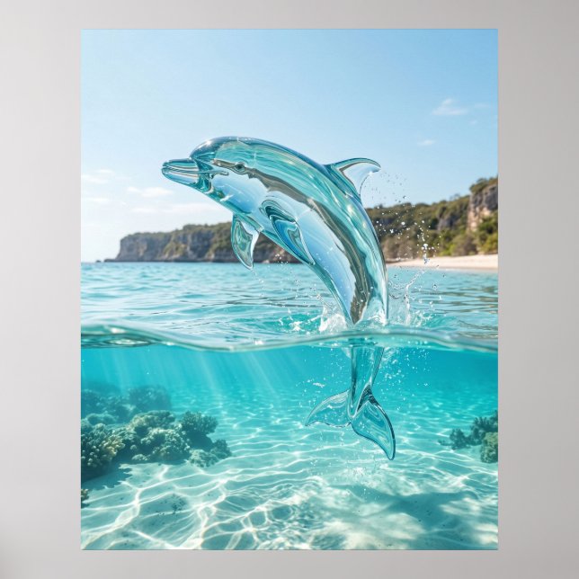 Glas-Delfin Azure-Sprung Poster (Vorne)