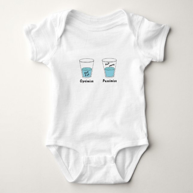 Glas halb voll oder halb leer Optimist Pessimist Baby Strampler (Vorderseite)