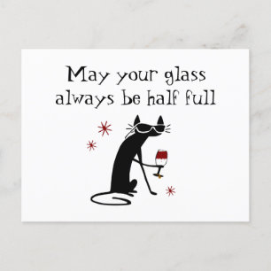 Glas Halb Wein Toast mit Katze Postkarte