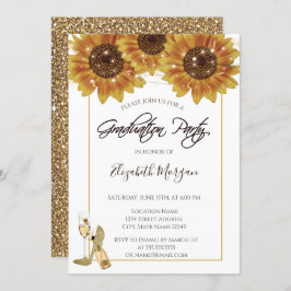 Glas, Heelse Sonnenblumen Glitzer Graduierungspart Einladung