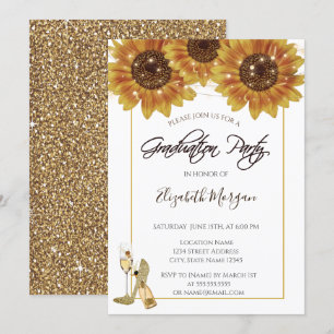 Glas, Heelse Sonnenblumen Glitzer Graduierungspart Einladung