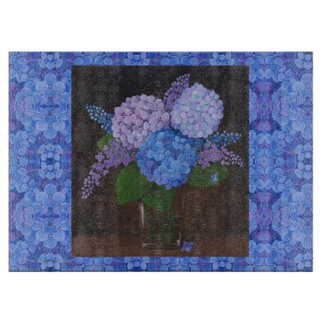 Glas Kitchen Cutting Board - Hydrangeas in Vase #2 Schneidebrett (Vorderseite)