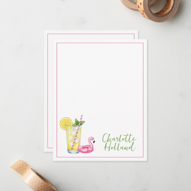 Glas Limonade mit Flamingo Mitteilungskarte (Vorderseite/Rückseite Beispiel)