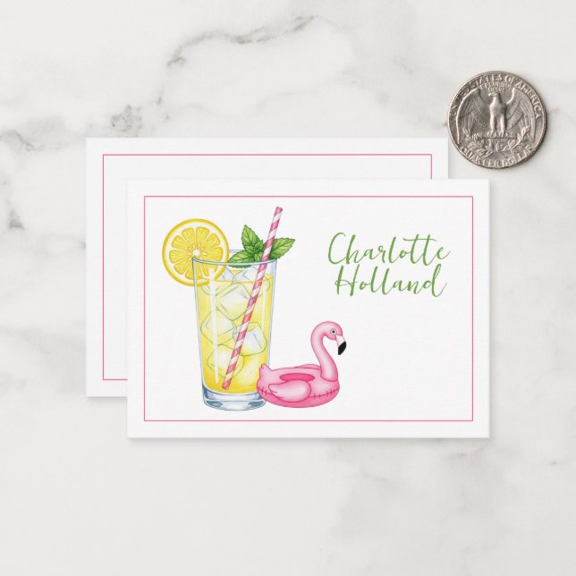 Glas Limonade mit Flamingo Mitteilungskarte (Vorderseite/Rückseite Beispiel)