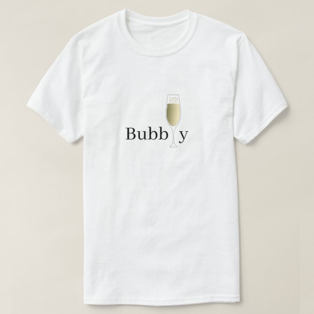 Glas mit Bubbly Champagner, minimalistisch weiß T-Shirt (Design vorne)