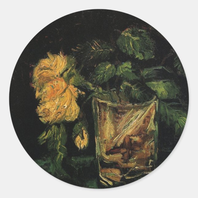 Glas mit Rose von Vincent van Gogh Runder Aufkleber (Vorderseite)