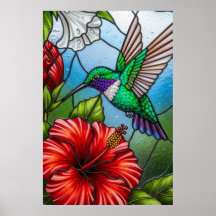 Glas-Patchwork-Kolibri-Garten-Blumenmosaik