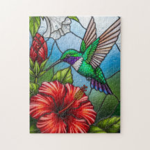 Glas-Patchwork-Kolibri-Garten-Blumenmosaik
