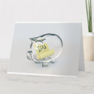 Glas Piggy Bank IOU Karte