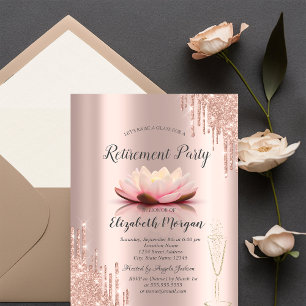 Glas-Roségold-Glittertropfen-Lotus-Ruhestand Einladung