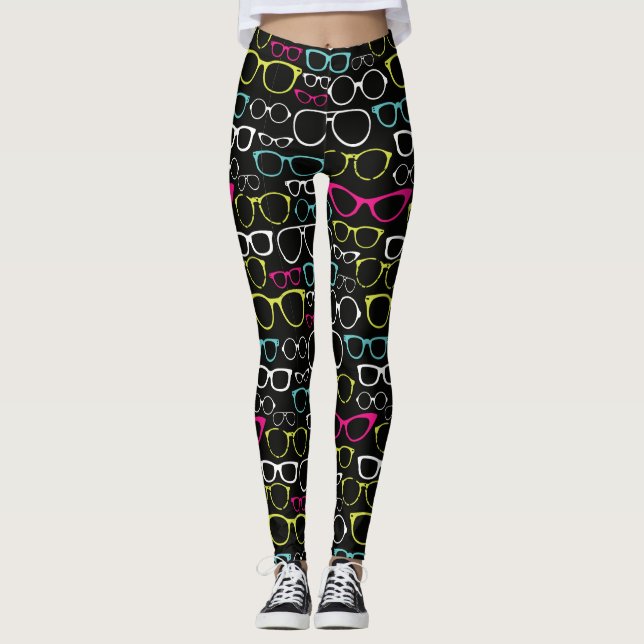 Glas-Schauspiel-gemustertes Leggings-Schwarzes Leggings (Vorderseite)