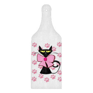 Glas Schneidbrett Katze Rosa Schleife Miau Schneidebrett
