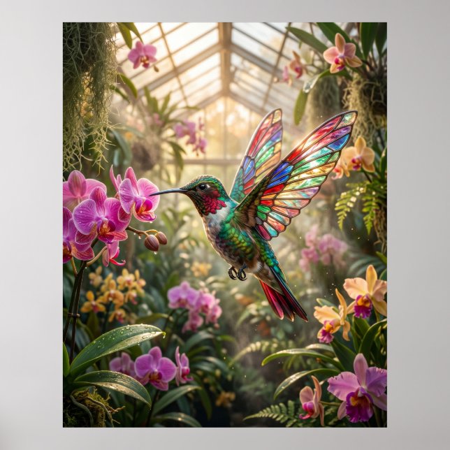 Glas-Schwebekolibri-Orchideen-Glanz Poster (Vorne)