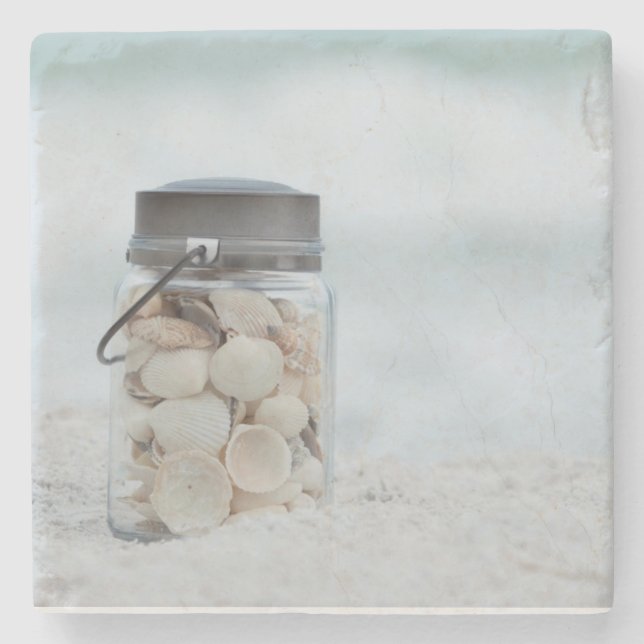 Glas Seashells auf dem Strand | Florida Steinuntersetzer (Vorderseite)