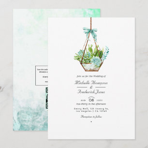 Glas-Terrarium-Sukkulenten QR-Code-RSVP-Hochzeit Einladung