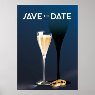 Glas und goldene Ringe zum Datum speichern Poster
