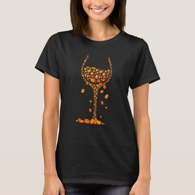 Glas Wein Ahornblatt Herbst Herbst Lustig Trinken  T-Shirt (Vorderseite)