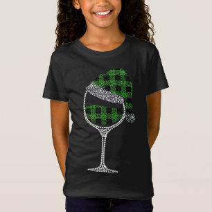 Glas Wein Weihnachtsmannmütze Weihnachten Grün Buf T-Shirt